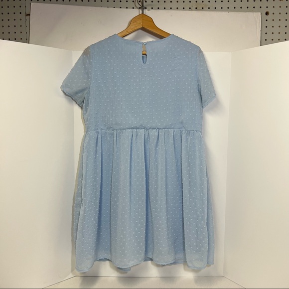 Shein Embroidery Detail Swiss Dot Blue Babydoll Short Sleeve Dress SZ M - Picture 3 of 12